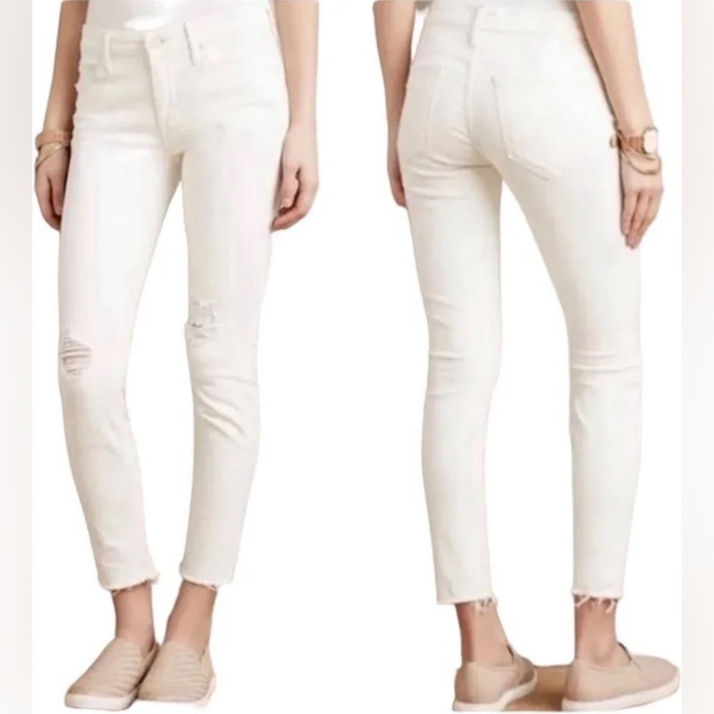MOTHER High Waisted Looker Ankle Fray Tea &‎ Biscuits Skinny Jeans Size 28